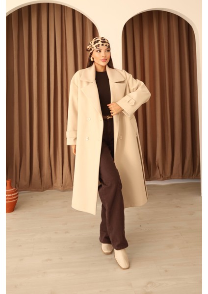 Kadın Taş Kruvaze Oversize Kuşaklı Uzun Kaşe Kaban fiyatları