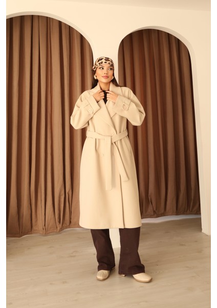 Kadın Taş Kruvaze Oversize Kuşaklı Uzun Kaşe Kaban modelleri