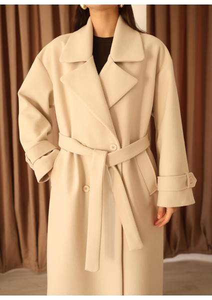 Kadın Taş Kruvaze Oversize Kuşaklı Uzun Kaşe Kaban indirimleri