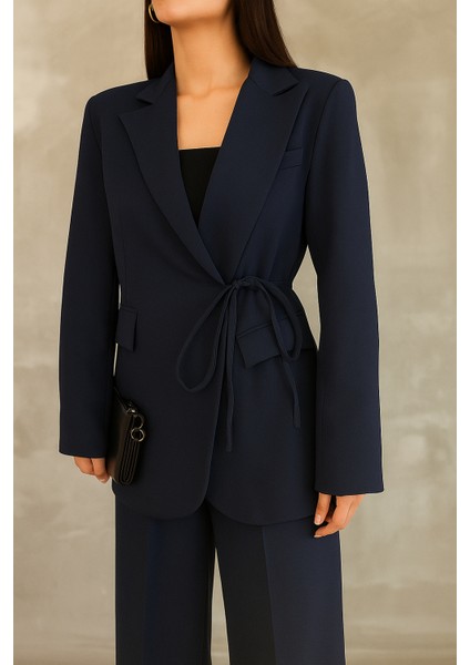 Kadın Lacivert Yandan Bağlamalı Blazer Ceket fiyatları