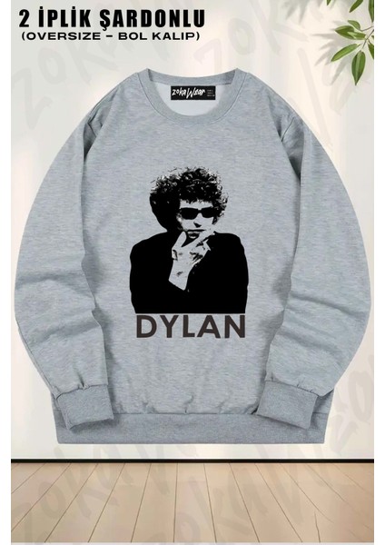 Unisex Bob Dylan Baskılı Oversize Bisiklet Yaka Sweatshirt