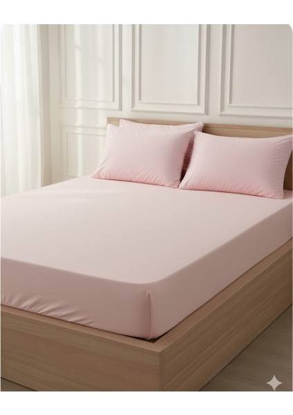 Pembe Düz Battal Boy Lastikli Çift Kişilik Çarşaf Seti (+2 Yastık Kılıfı)