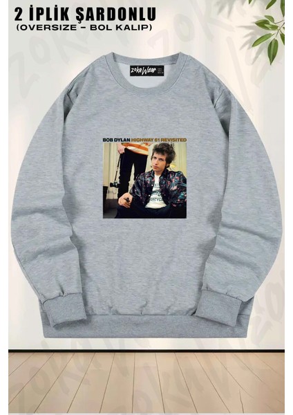 Unisex Highway 61 Revisited Bob Dylan Baskılı Oversize Bisiklet Yaka Sweatshirt