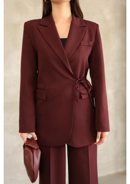 Kadın Vişne Yandan Bağlamalı Blazer Ceket fiyatları