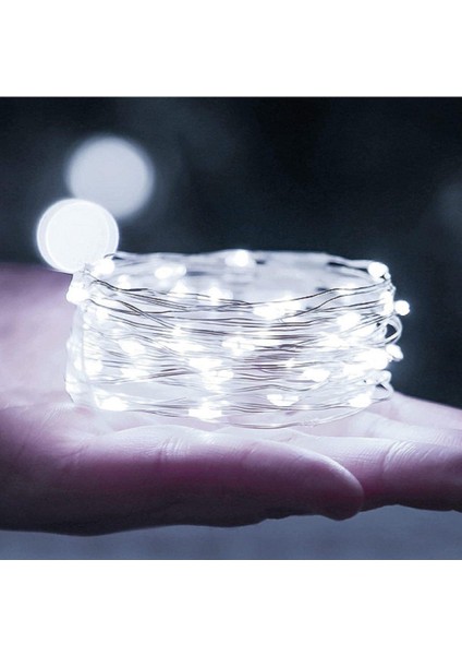 Ev Balkon ve Parti Için 5 Metre Pilli Peri LED 8 Modlu Animasyonlu Beyaz Renk Yılbaşı Süsü Işık