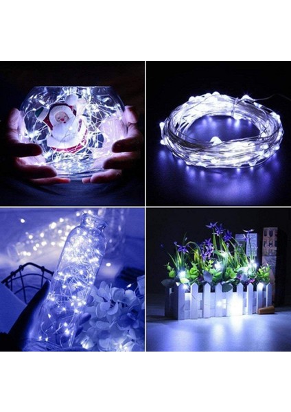 Ev Balkon ve Parti Için 5 Metre Pilli Peri LED 8 Modlu Animasyonlu Beyaz Renk Yılbaşı Süsü Işık modelleri
