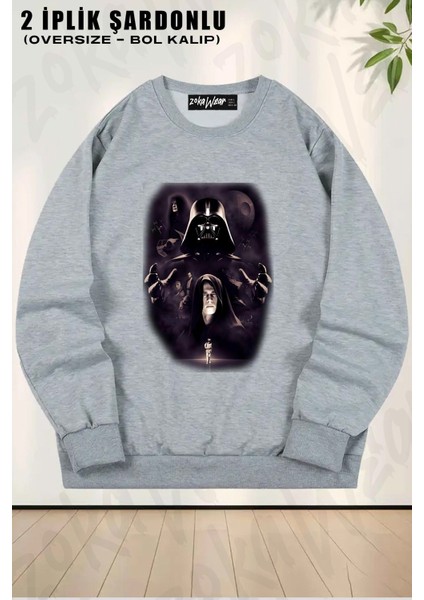 Unisex Star Wars Darth Vader Baskılı Oversize Bisiklet Yaka Sweatshirt