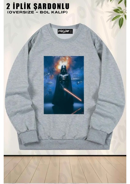 Unisex Star Wars (Dart Vader)6 Baskılı Oversize Bisiklet Yaka Sweatshirt