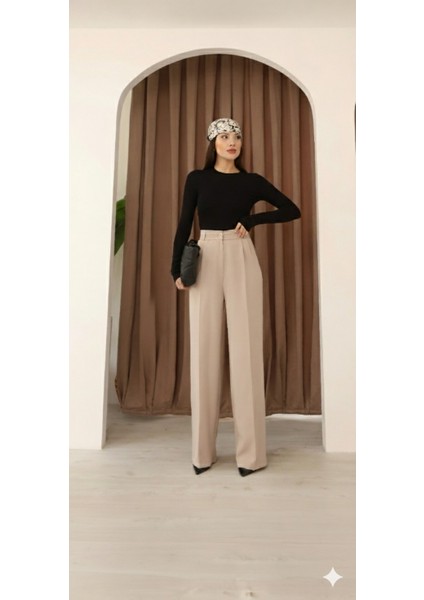 Kadın Taş Arkası Lastikli Palazzo Pantolon