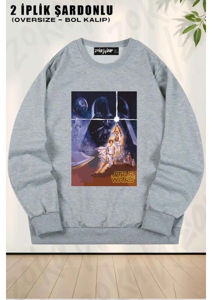 Unisex Star Wars Dart Vader Baskılı Oversize Bisiklet Yaka Sweatshirt