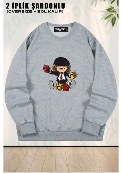 Unisex Ac Dc Game Baskılı Oversize Bisiklet Yaka Sweatshirt