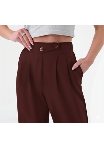 Kadın Vişne Kore Model Palazzo Pantolon