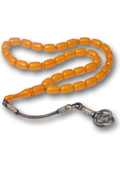 Gümüş Kazaz Püsküllü Kapsül Kesim Sarı Sıkma Kehribar Tesbih