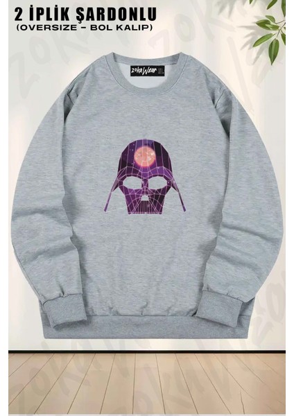 Unisex Star Wars (Dart Vader) 0 Baskılı Oversize Bisiklet Yaka Sweatshirt