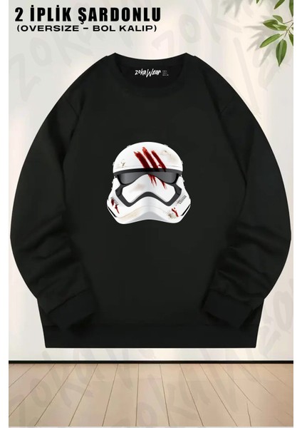 Unisex Starwars Karakteri Maskes Baskılı Oversize Bisiklet Yaka Sweatshirt