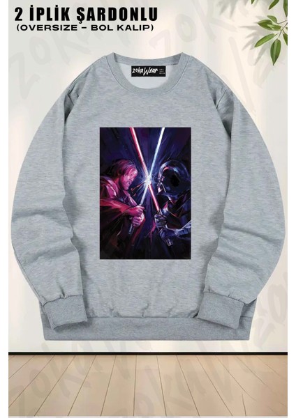 Unisex Star Wars (Dart Vader) X2 Baskılı Oversize Bisiklet Yaka Sweatshirt