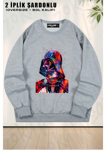 Unisex Star Wars 55 Baskılı Oversize Bisiklet Yaka Sweatshirt