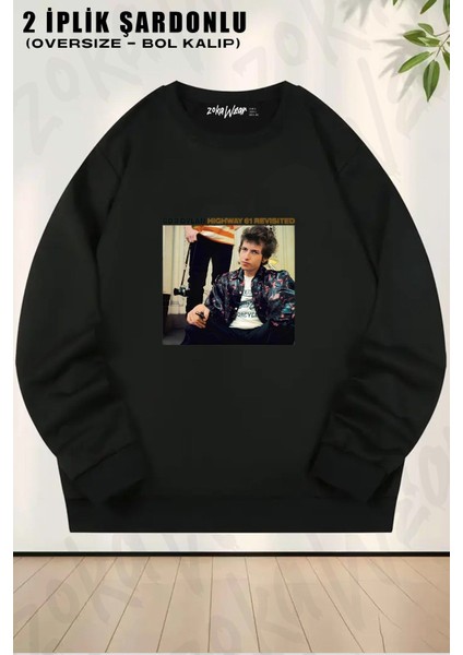Unisex Highway 61 Revisited Bob Dylan Baskılı Oversize Bisiklet Yaka Sweatshirt