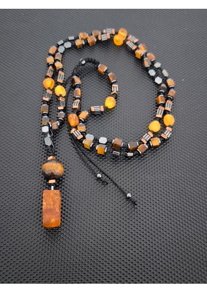 Natürel Serbest Kesim Baltık Damla Kehribar-Küp Kaplangözü(5-6 Mm)-Hematit Doğaltaş Kolye Takı Aksesuar Erkek Kolye