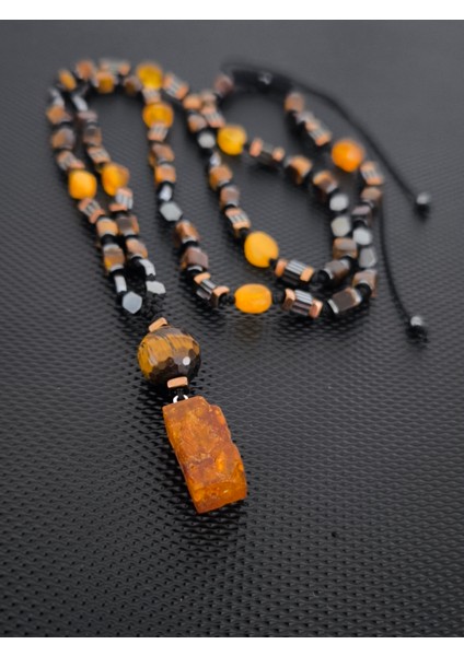 Natürel Serbest Kesim Baltık Damla Kehribar-Küp Kaplangözü(5-6 Mm)-Hematit Doğaltaş Kolye Takı Aksesuar Erkek Kolye