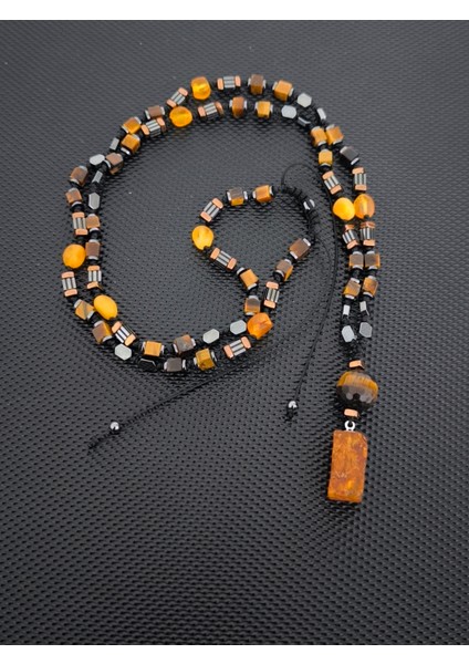 Natürel Serbest Kesim Baltık Damla Kehribar-Küp Kaplangözü(5-6 Mm)-Hematit Doğaltaş Kolye Takı Aksesuar Erkek Kolye