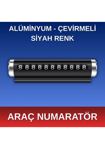 - Araç Torpido Üstü Numaratör - Alüminyum - Çevirmeli - Siyah Renk