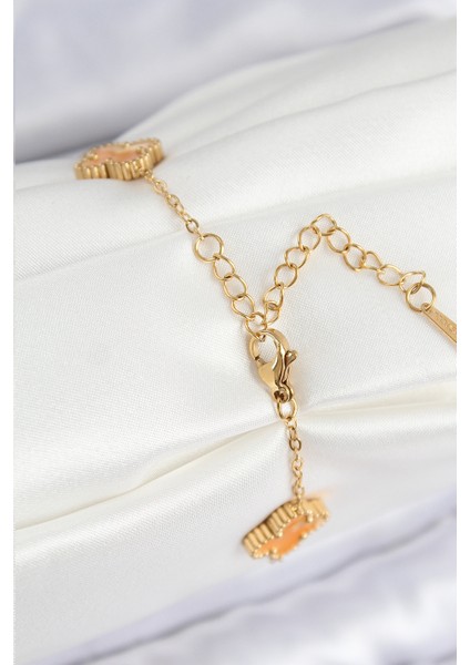 Kadın için Bileklik Künye Sarı Çelik Sedefli Turuncu Yonca fiyatları