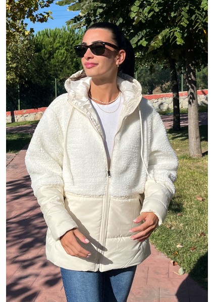 Kapüşonlu Kapitone Garnili Uzun Peluşlu Mont fiyatları