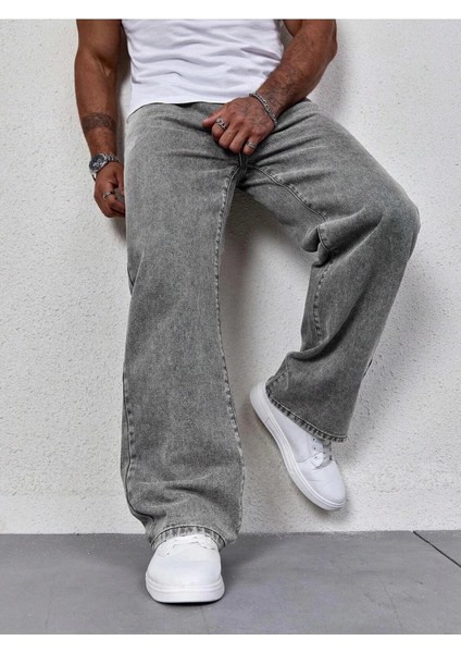 Erkek Gri Asit Yıkamalı Baggy Kot Pantolon Rahat Kesim Oversize Günlük Jean fiyatları