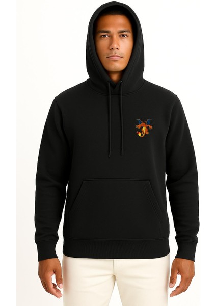 Kapüşonlu Charizard Cep Baskılı Unisex Sweatshirt