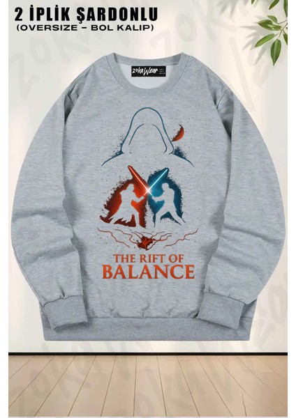 Unisex Bol Kalıp Star Wars (Dart Vader) Balance Baskılı Tasarım Oversize Bisiklet Yaka Sweatshirt