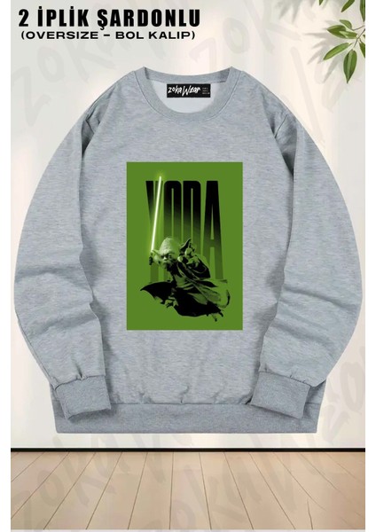 Unisex Star Wars Yoda Baskılı Oversize Bisiklet Yaka Sweatshirt