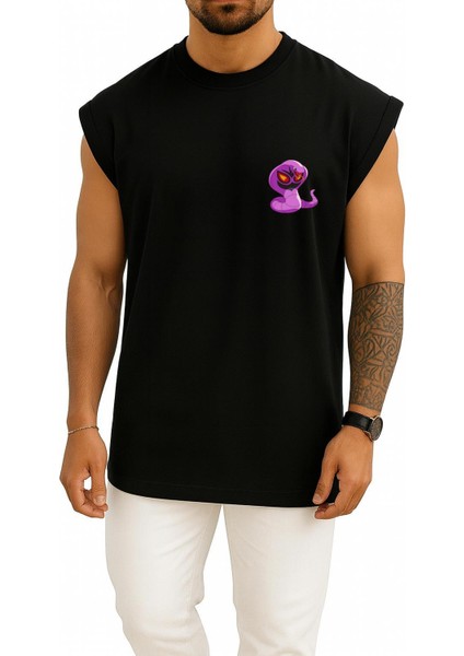 Oversize Ekans Cep Baskılı Atlet