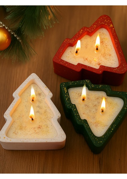 Çam Ağacı Şeklinde 3’lü Soya Wax Mum Seti – Sedir Ağacı Kokulu, Seramik Tozu Döküm El Boyaması fiyatları