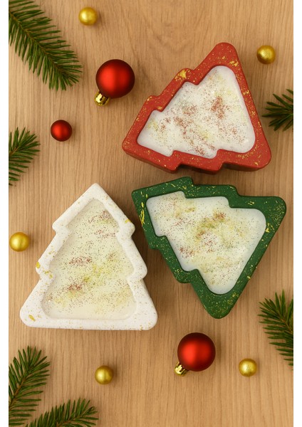 Çam Ağacı Şeklinde 3’lü Soya Wax Mum Seti – Sedir Ağacı Kokulu, Seramik Tozu Döküm El Boyaması modelleri