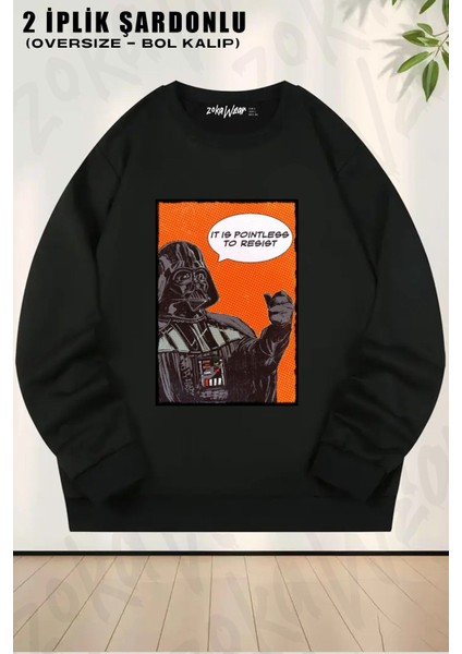 Unisex Star Wars (Dart Vaderr) Baskılı Oversize Bisiklet Yaka Sweatshirt