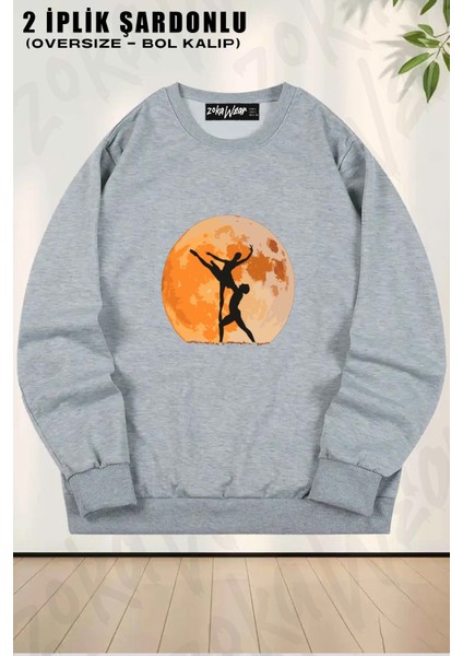 Unisex Bale Baskılı Oversize Bisiklet Yaka Sweatshirt