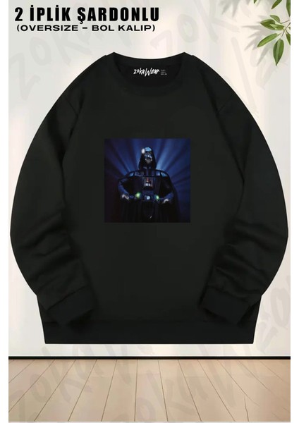 Unisex Star Wars (Dart Vader) 5 Baskılı Oversize Bisiklet Yaka Sweatshirt