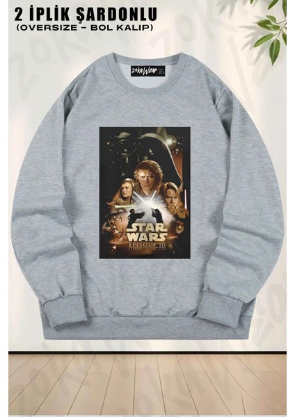 Unisex Star Wars (Dart Vader) 2 X2 Baskılı Oversize Bisiklet Yaka Sweatshirt