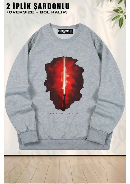 Unisex Star Wars (Dart Vader) Baskılı Oversize Bisiklet Yaka Sweatshirt