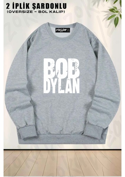 Unisex Bob Dylan Logo Baskılı Oversize Bisiklet Yaka Sweatshirt