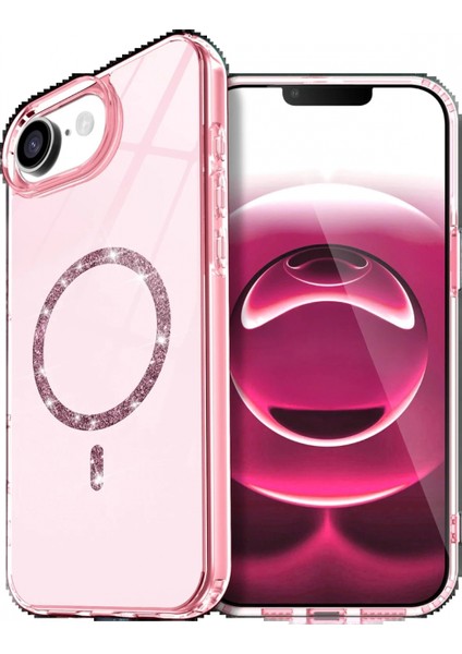 Ieg Apple iPhone 16E Live Diamond Magsafe Kapak - Pembe