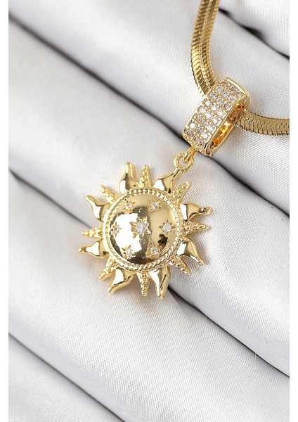 Hediye Takı için Kadın Kolye Golden Çelik Zirkonlu Stil Güneş Tarz