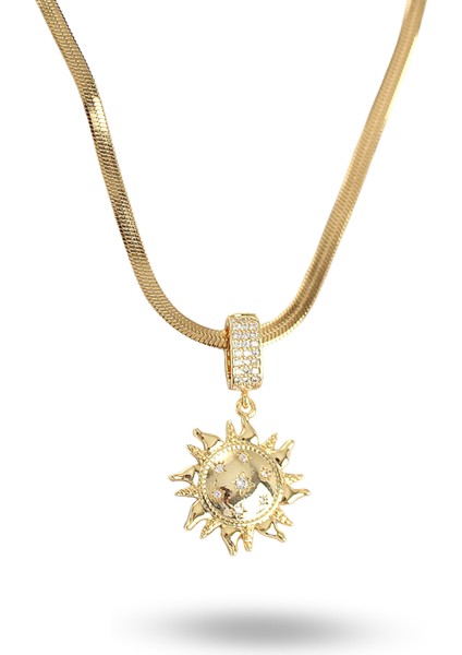 Hediye Takı için Kadın Kolye Golden Çelik Zirkonlu Stil Güneş Tarz fiyatları