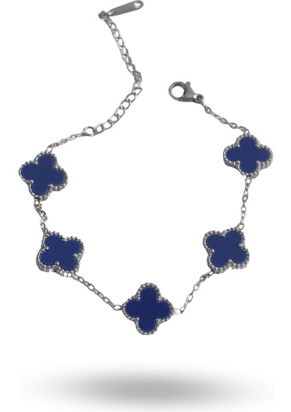 Hediye Takı için Kadın Bileklik Silver Çelik Mavi Mineli Yonca fiyatları