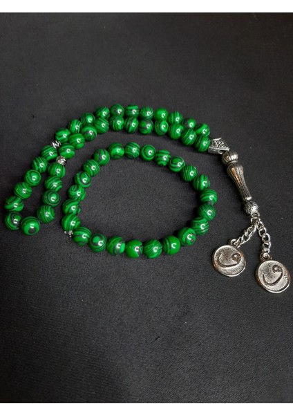 Mryart Yeşil Siyah Malakit Taşı Doğaltaş Tesbih ve Bileklik Set