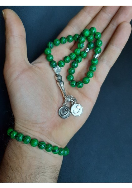 Mryart Yeşil Siyah Malakit Taşı Doğaltaş Tesbih ve Bileklik Set fiyatları