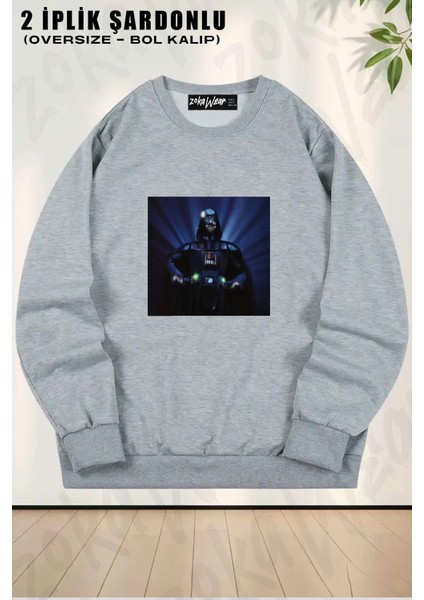 Unisex Star Wars (Dart Vader) 5 Baskılı Oversize Bisiklet Yaka Sweatshirt