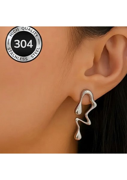 Modern Sanatsal Kadın Küpe – Asimetrik Damlacık Tasarımlı Gümüş Renk Zarif Küpe