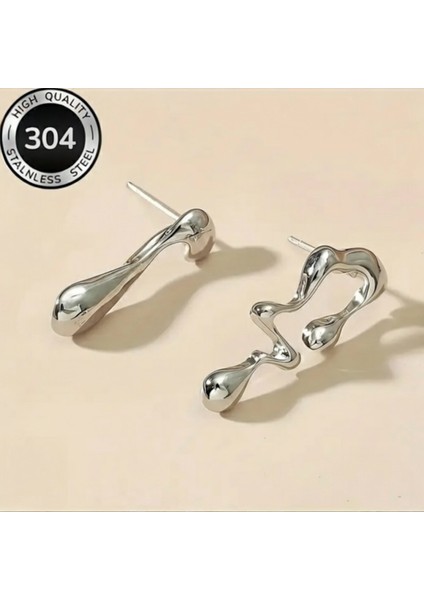 Modern Sanatsal Kadın Küpe – Asimetrik Damlacık Tasarımlı Gümüş Renk Zarif Küpe modelleri